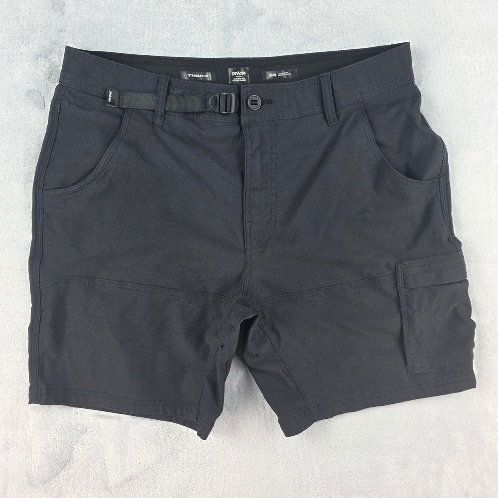 Prana Mens Stretch Zion Cargo Shorts Black Standard Fit Size 33/8 Hiking Outdoor